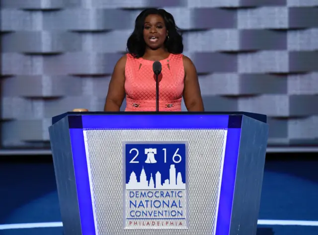 Cheryl Lankford speaks during Day 1 of the Democratic National Convention.