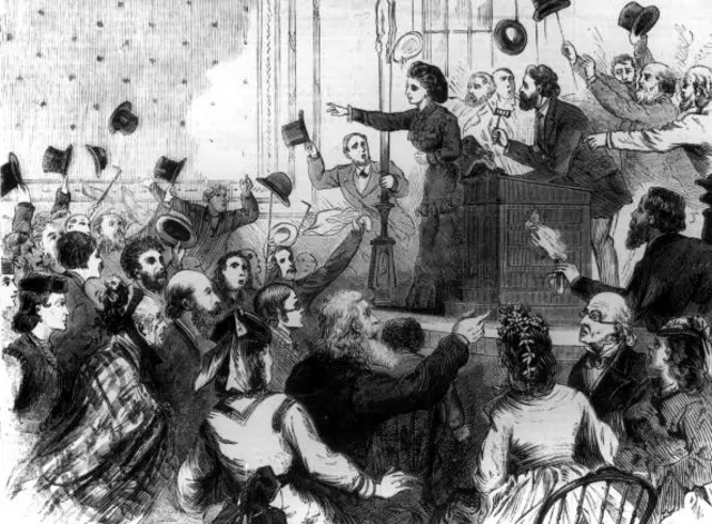 The convention held for Mrs Woodhull is pictured in an artists' sketch