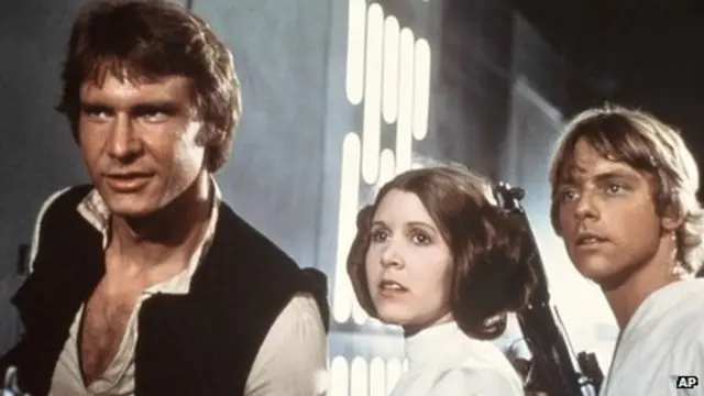 Harrison Ford, Carrie Fisher, and Mark Hamill in original Star Wars