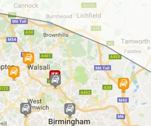 Map showing location of lorry fire