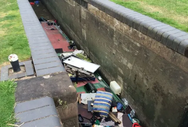 Narrowboat in a lock