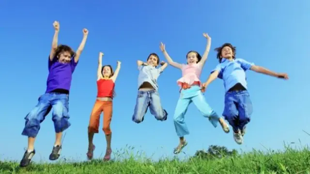 Children jumping into the air