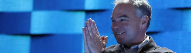 Democratic Vice Presidential candidate Senator Tim Kaine on stage before the start of the third day session of the Democratic National Convention