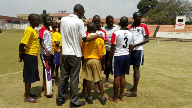 Visually impaired cricket team of children at Lugogo Sports Complex in Kampala, Uganda