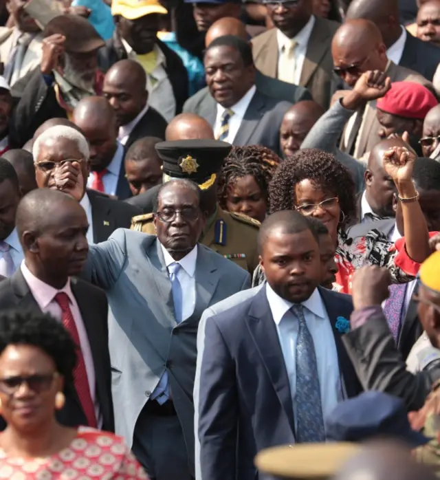 President Robert Mugabe and his wife Grace at the gathering at Zanu-PF headquarters in Harare, Zimbabwe - 27 July 2016