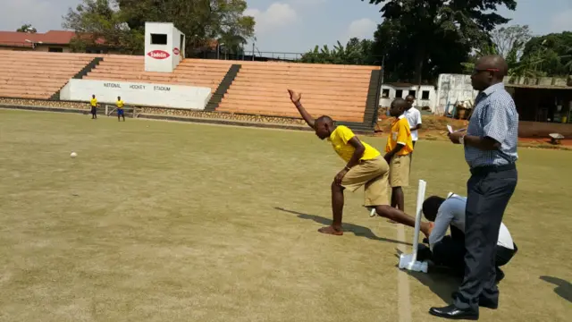 Visually impaired children playing cricket at Lugogo Sports Complex in Kampala, Uganda