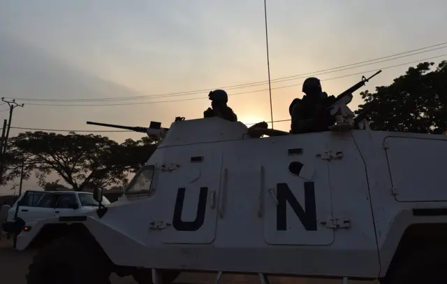 UN peacekeepers in a vehicle in Bangui, CAR - December 2015