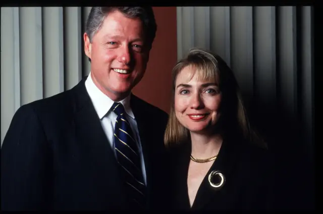 Governor Bill Clinton poses with his wife Hillary Clinton on September 21, 1991.