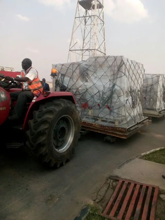 Ballot papers being unloaded.