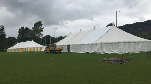 Setting up for the Leek Show this week