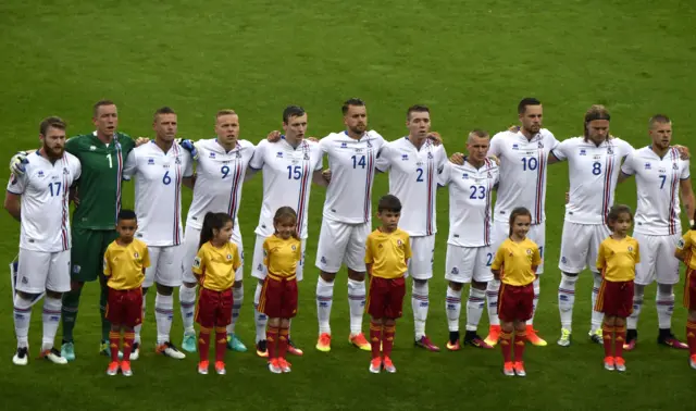 Iceland sing the national anthem