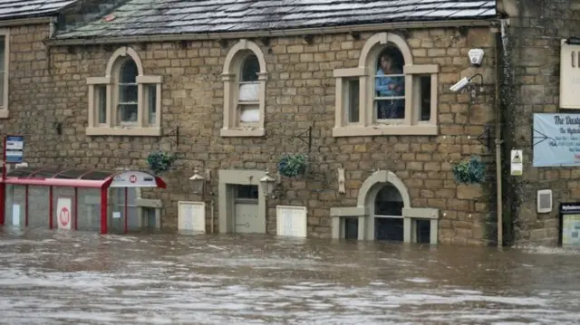 Parts of Mytholmroyd were flooded when the River Calder bursts its banks on Boxing Day