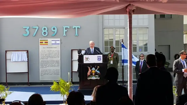 Israel Prime Minister Benjamin Netnayahu speaking in Uganda.