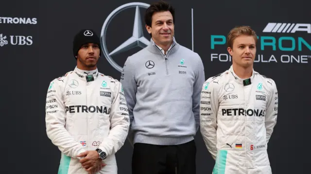 Lewis Hamilton, Toto Wolff and Nico Rosberg