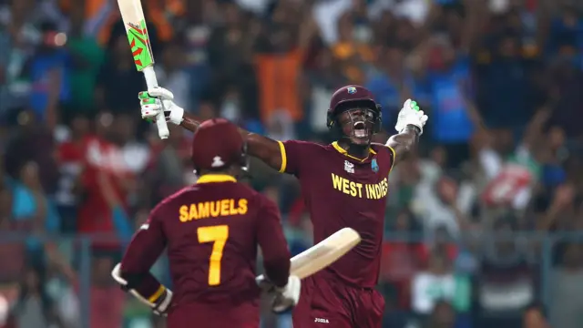 Carlos Brathwaite celebrates