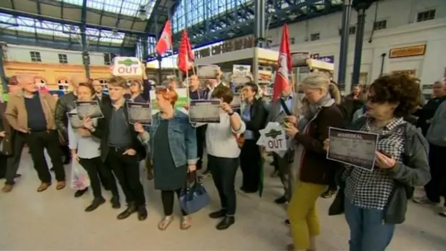 Commuters protesting at Brighton station