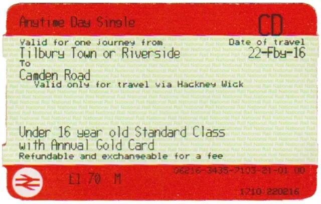 Ticket from Tilbury Twon to Camden Road