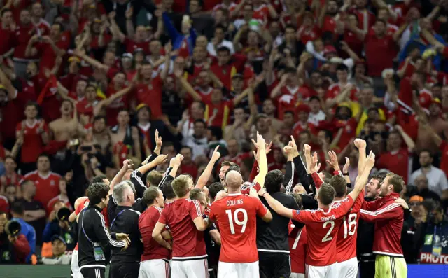 Wales celebrate beating Belgium