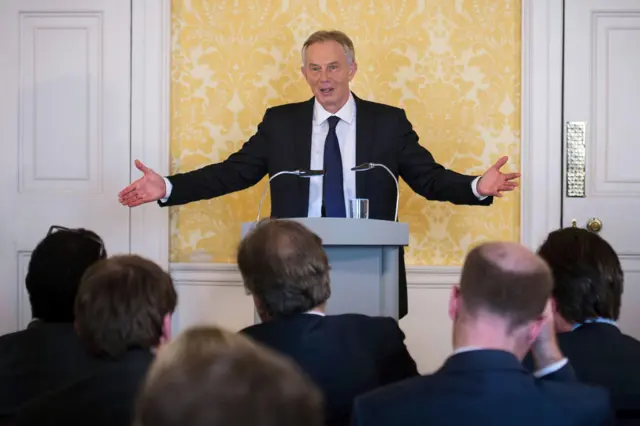 Tony Blair addressing journalists in London after the publication of the Chilcot report