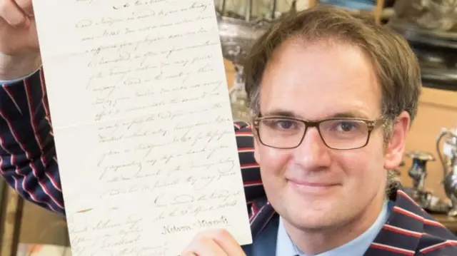 Charles Hanson with letter written by Lord Nelson in 1804