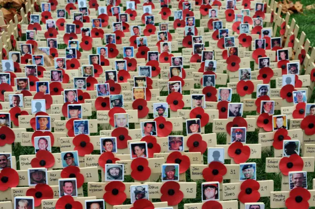 Poppies of remembrance for soldiers killed in Iraq