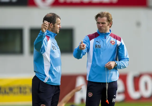 Coach Stevie Crawford and Hearts head coach Robbie Neilson