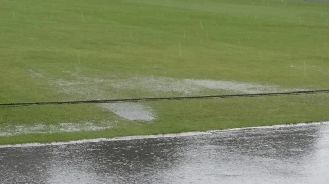 A soggy outfield at Queen's Park earlier this season