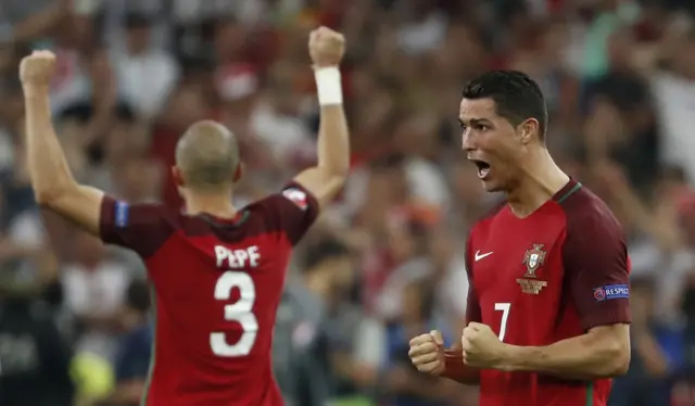 Portugal celebrate beating Poland