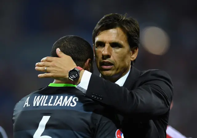 Chris Coleman consoles Ashley Williams