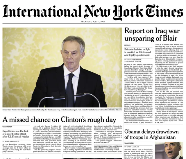 International New York Times front page for 07/07/16