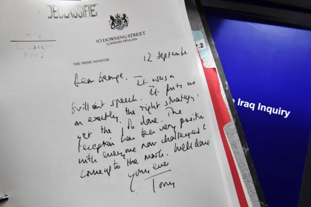 Handwritten letter from Blair to Bush