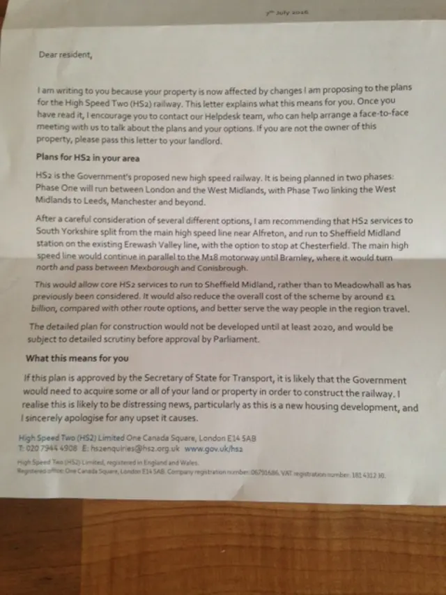 HS2 letter