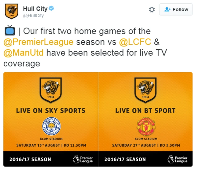 Hull City fixtures