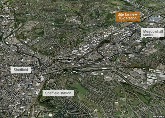 Overhead view of Sheffield