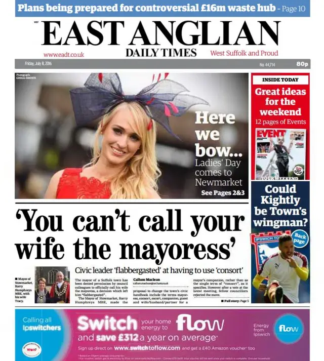 Front page of the west edition of the EADT