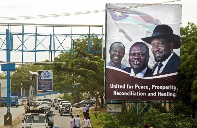 Poster showing Riek Machar and Salva Kiir