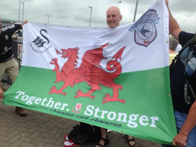 Welsh flag with Cardiff City and Swansea City logos