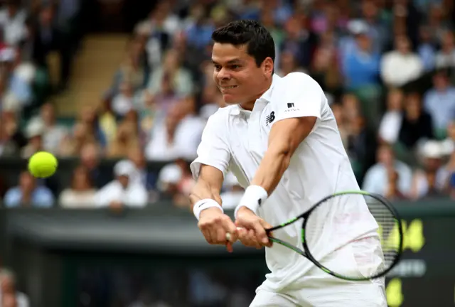 Milos Raonic plays a shot