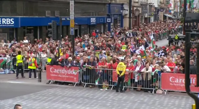 Crowds gather in Cardiff city centre