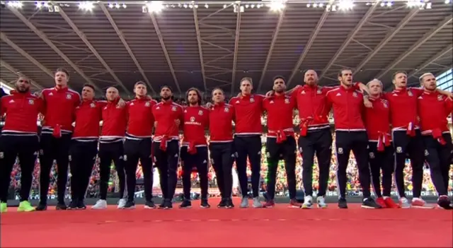 Wales team sing anthem