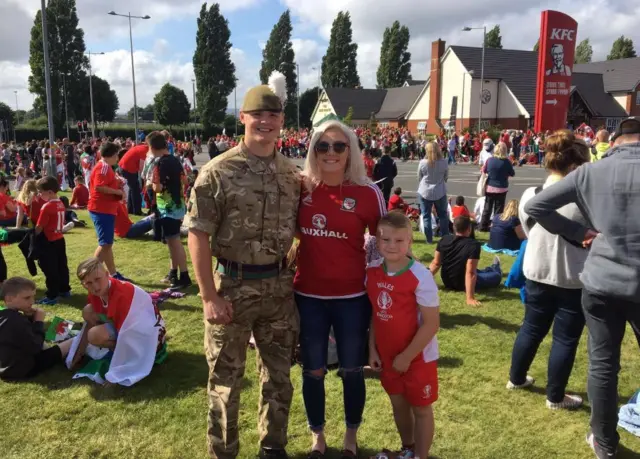 Royal Welsh soldiers with children at Cardiff City Stadium