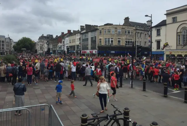 Crowds in Cardiff city centre