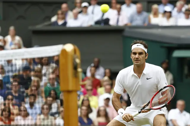 Roger Federer awaits a return