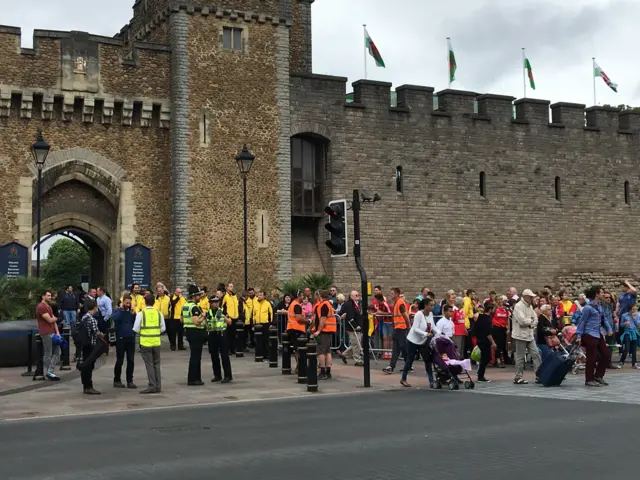 Crowds gathering at Cardiff Castle