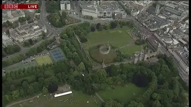 Helicopter view of Cardiff Castle