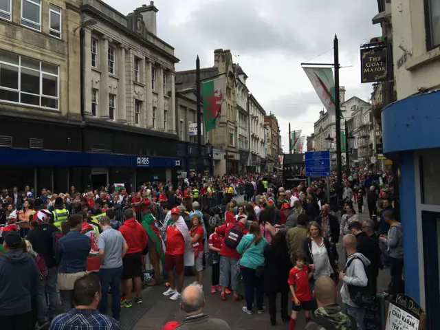 Crowd in Cardiff's Saint Mary Street