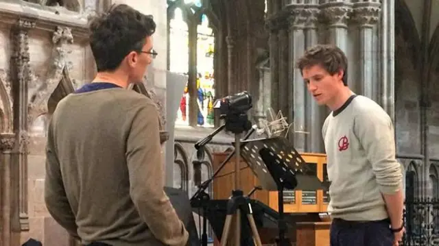 Eddie Redmayne recording his excerpts of war poems