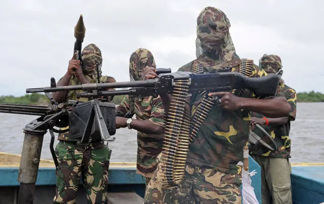 File photo taken September 17, 2008 shows fighters of the Movement for the Emancipation of Niger Delta (MEND) as they prepare for an operation against the Nigerian army in Niger Delta.