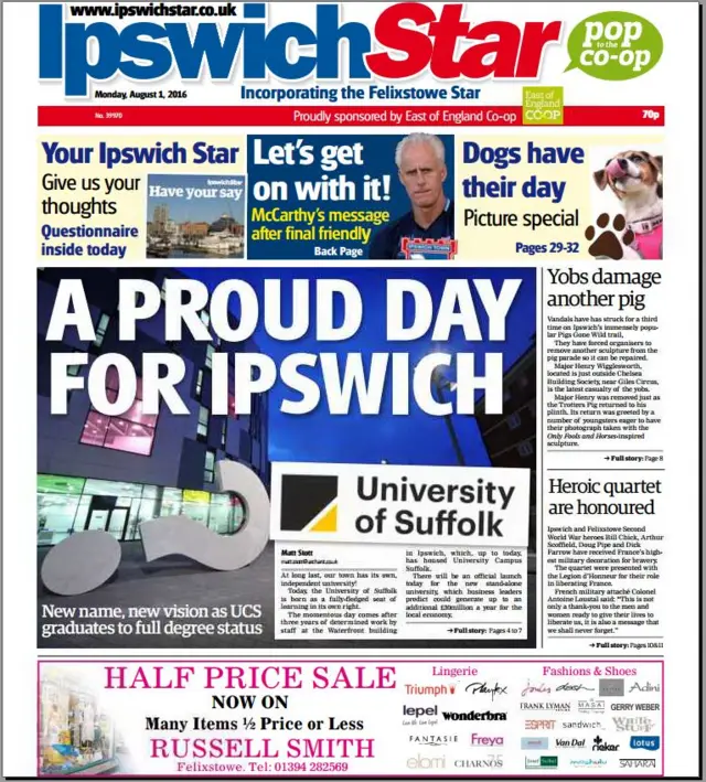 Front page of Ipswich Star