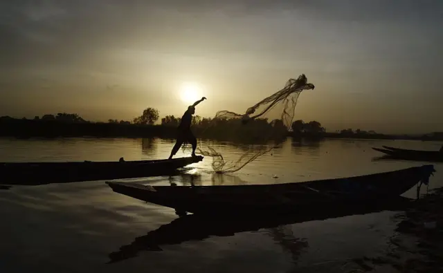 Fisherman throwing a net